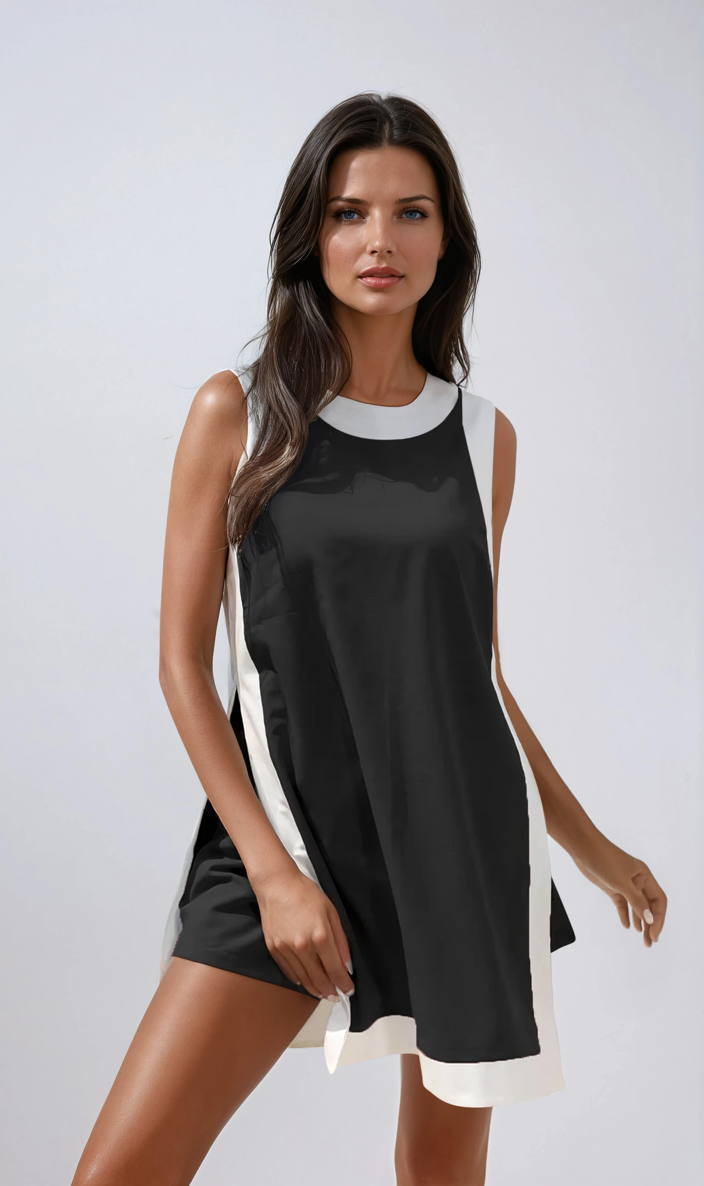 Minimalist High-Slit Colorblock Set with Shorts