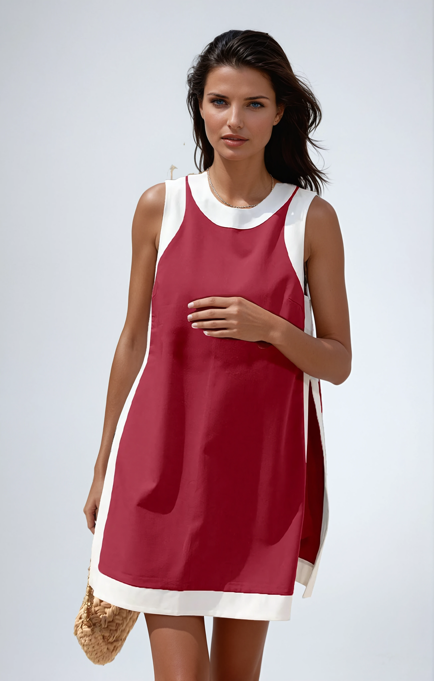 Minimalist High-Slit Colorblock Set with Shorts