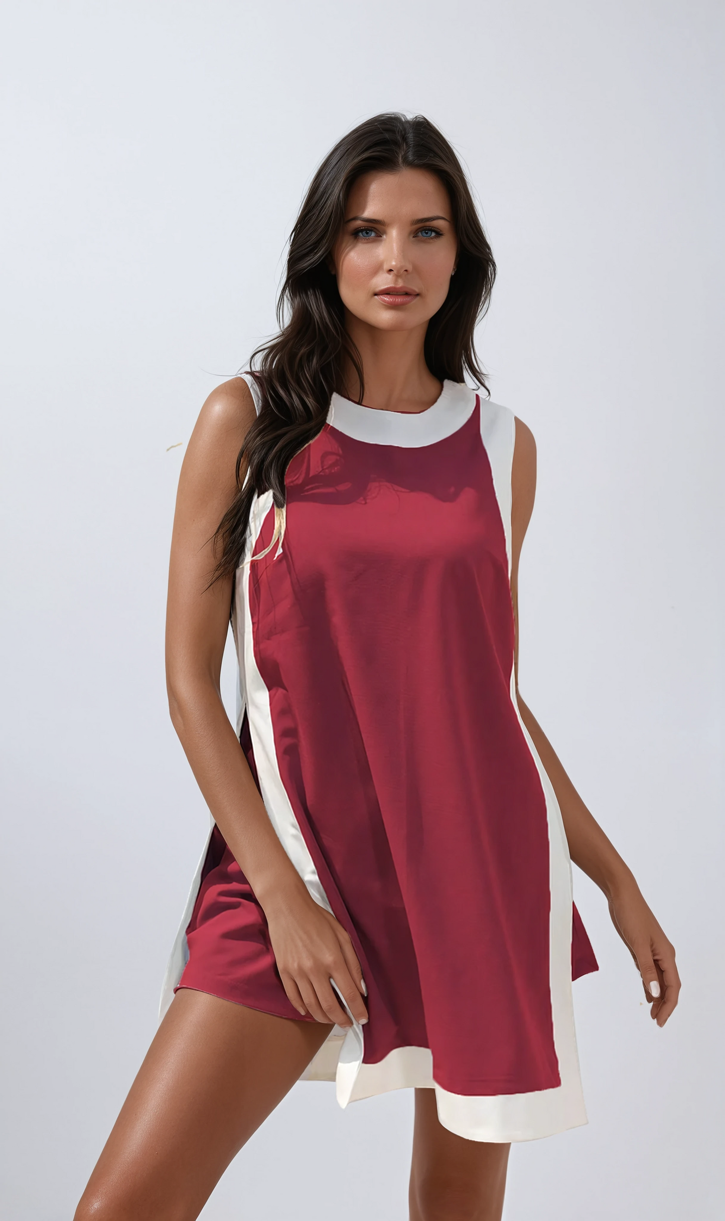 Minimalist High-Slit Colorblock Set with Shorts