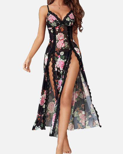 MissKlara Sexy Mesh V-Hals Lace Nachthemd