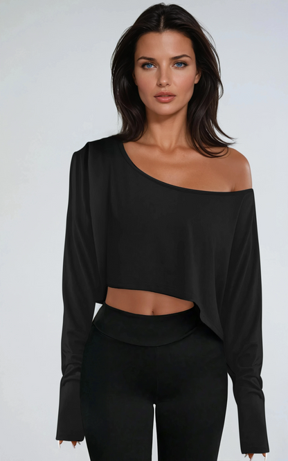 Missklara Casual Off-Shoulder Lange Mouw Asymmetrische Crop Top