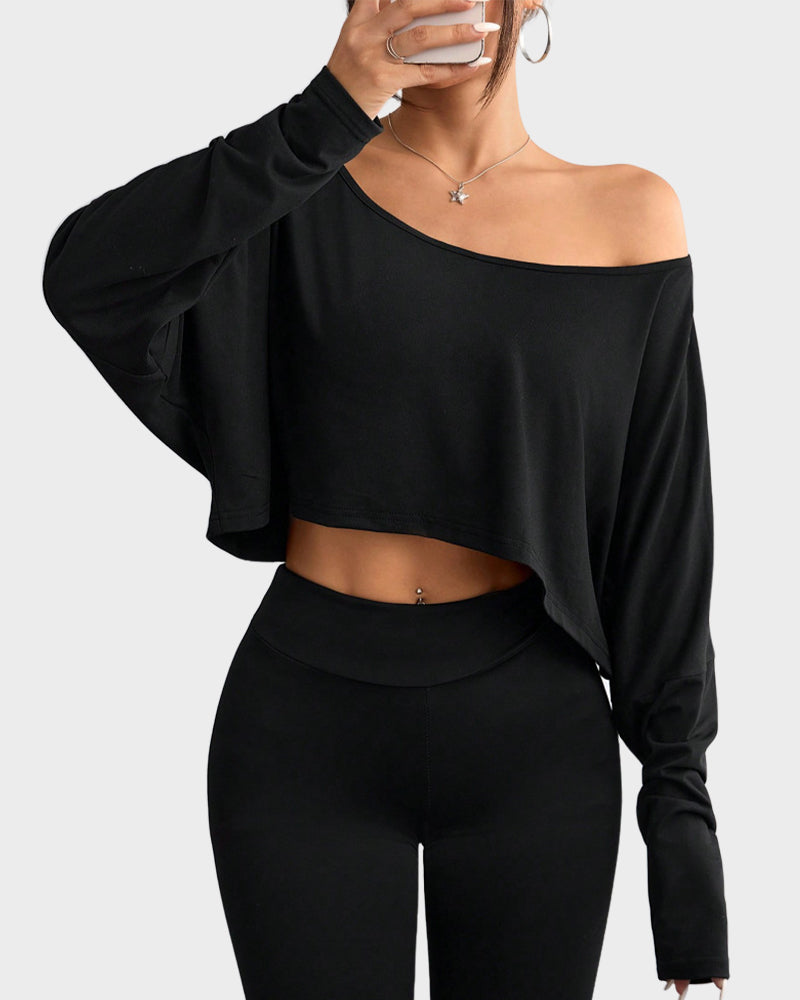 Missklara Casual Off-Shoulder Lange Mouw Asymmetrische Crop Top