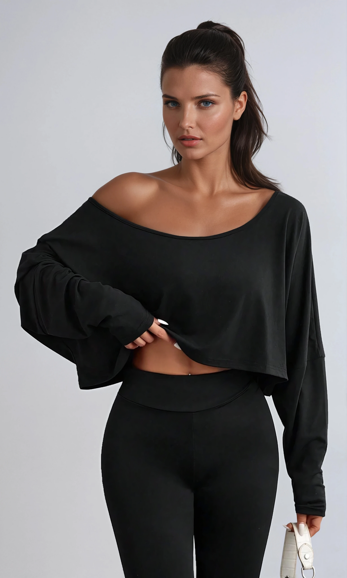 Missklara Casual Off-Shoulder Lange Mouw Asymmetrische Crop Top
