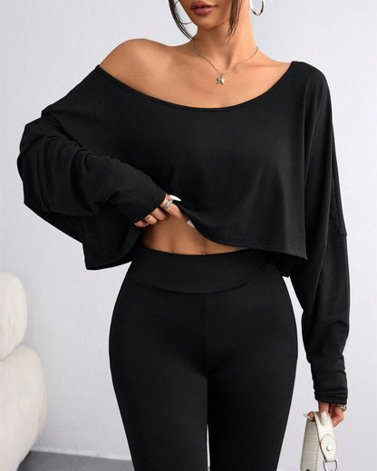 Missklara Casual Off-Shoulder Lange Mouw Asymmetrische Crop Top
