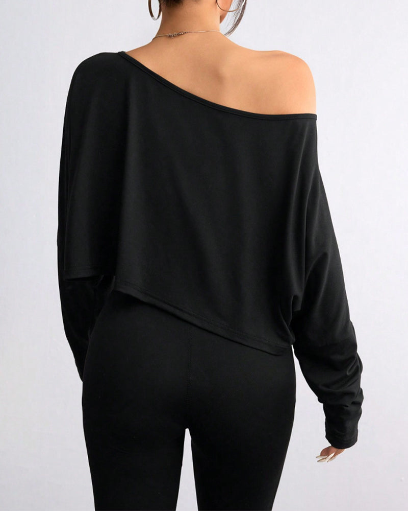 Missklara Casual Off-Shoulder Lange Mouw Asymmetrische Crop Top