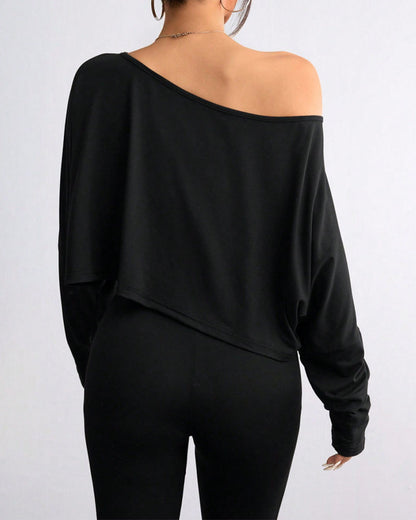 Missklara Casual Off-Shoulder Lange Mouw Asymmetrische Crop Top