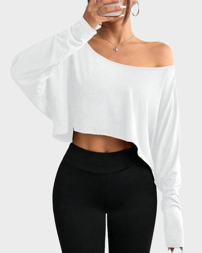 Missklara Casual Off-Shoulder Lange Mouw Asymmetrische Crop Top