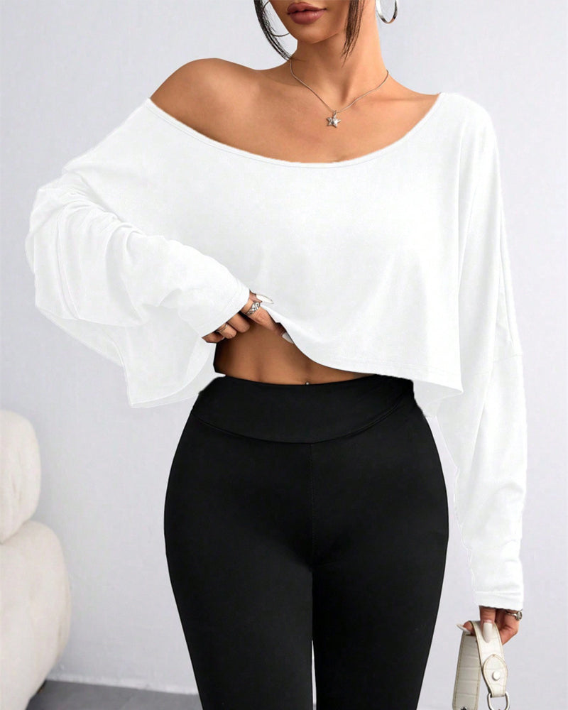 Missklara Casual Off-Shoulder Lange Mouw Asymmetrische Crop Top
