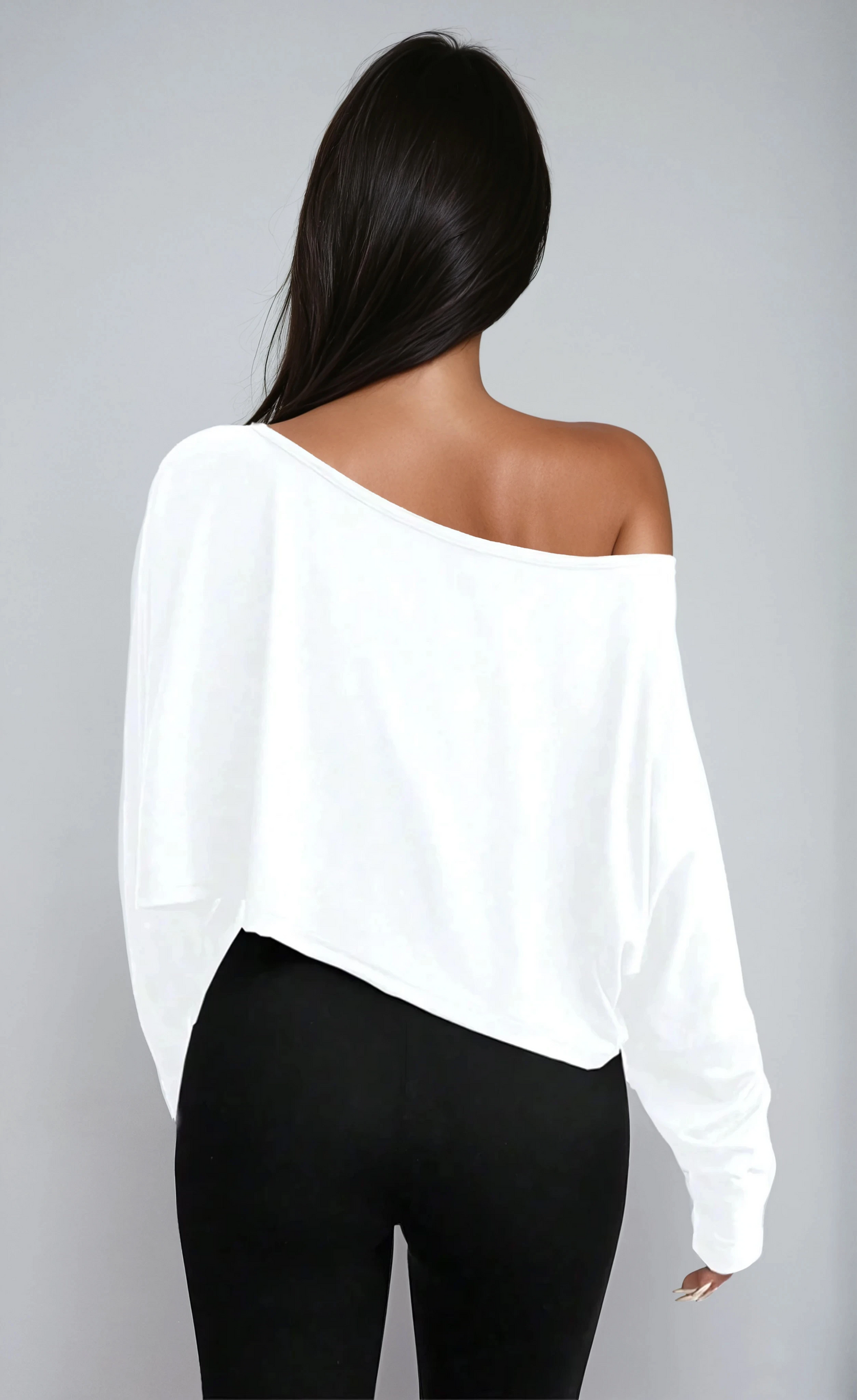 Missklara Casual Off-Shoulder Lange Mouw Asymmetrische Crop Top