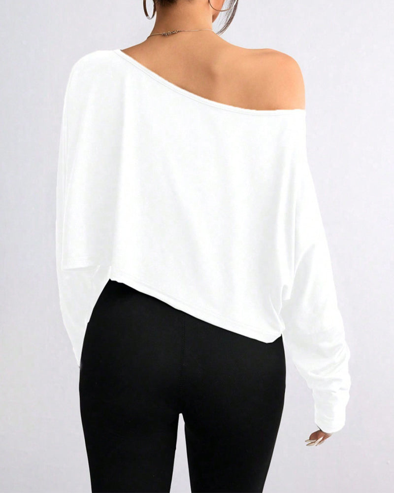Missklara Casual Off-Shoulder Lange Mouw Asymmetrische Crop Top