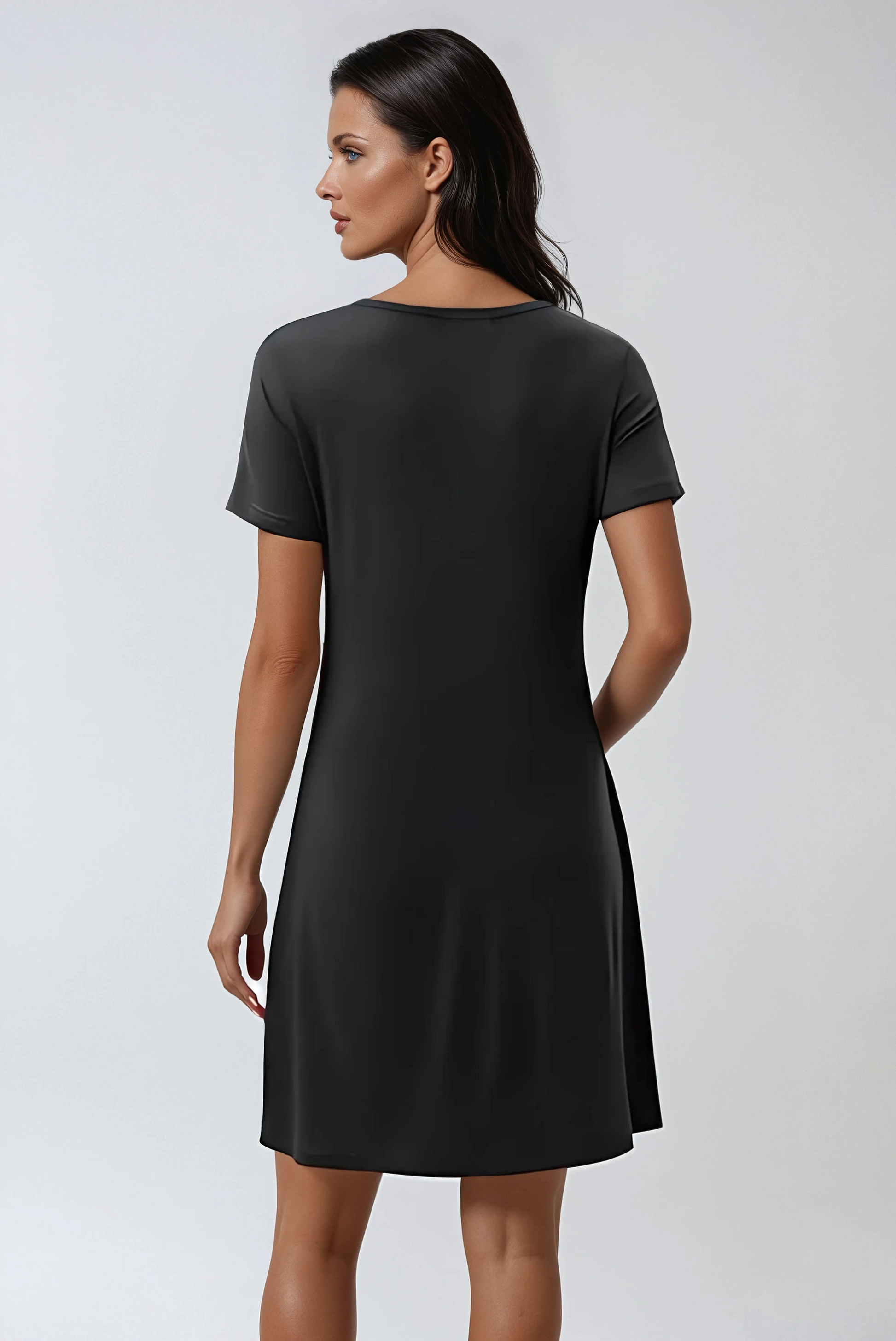 Casual V-Neck T-Shirt Dress with Pockets