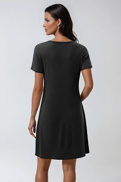 Casual V-Neck T-Shirt Dress with Pockets