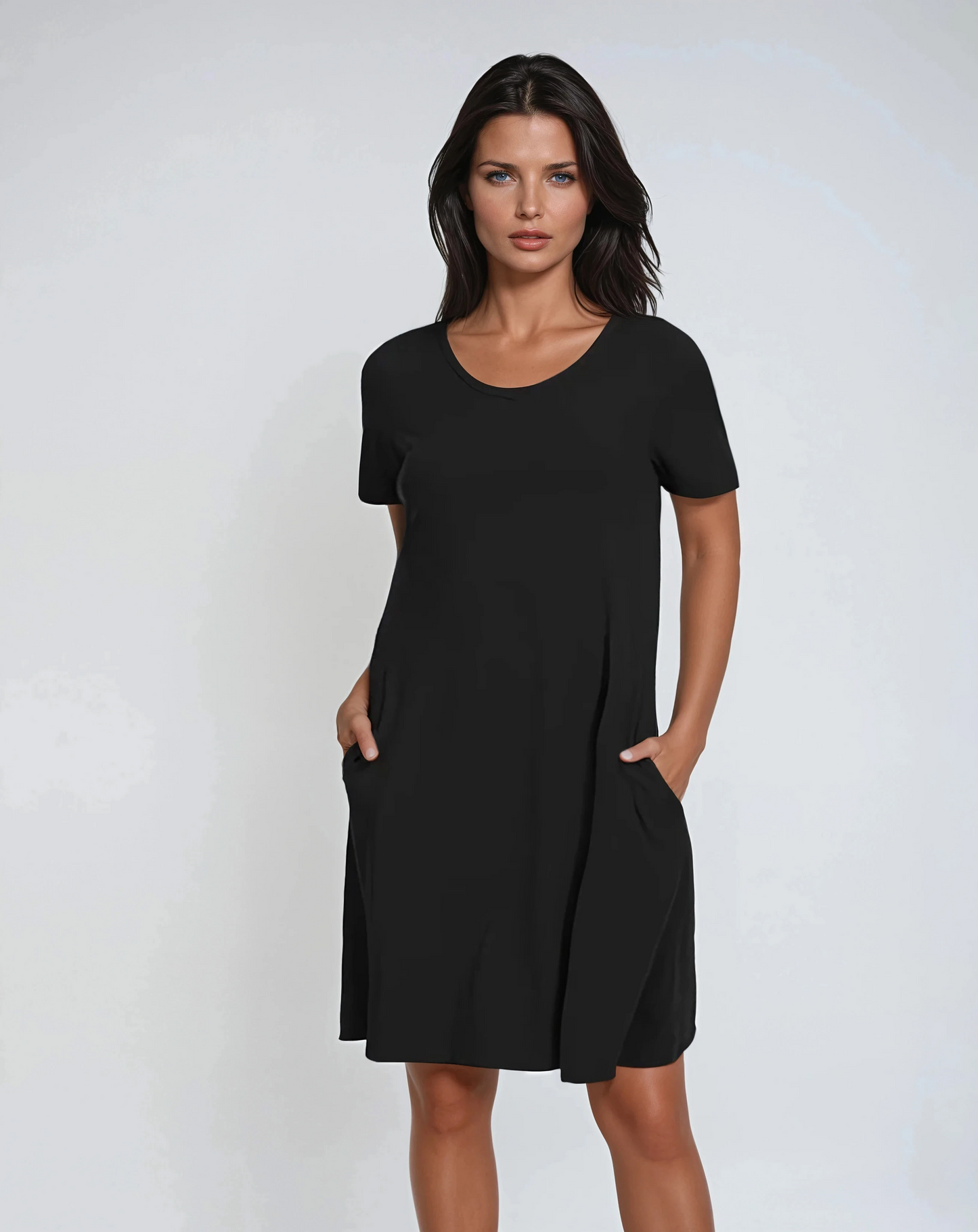 Casual V-Neck T-Shirt Dress with Pockets