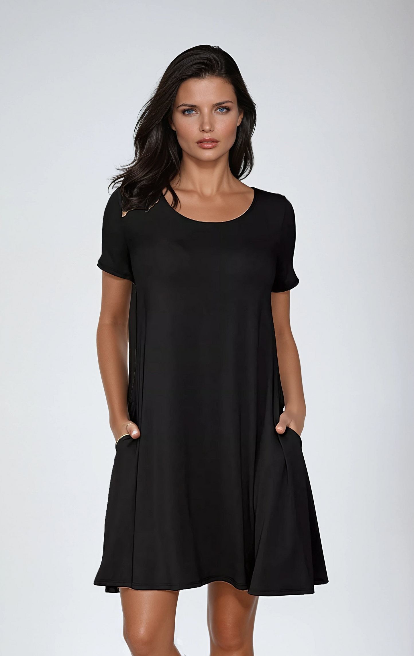 Casual V-Neck T-Shirt Dress with Pockets