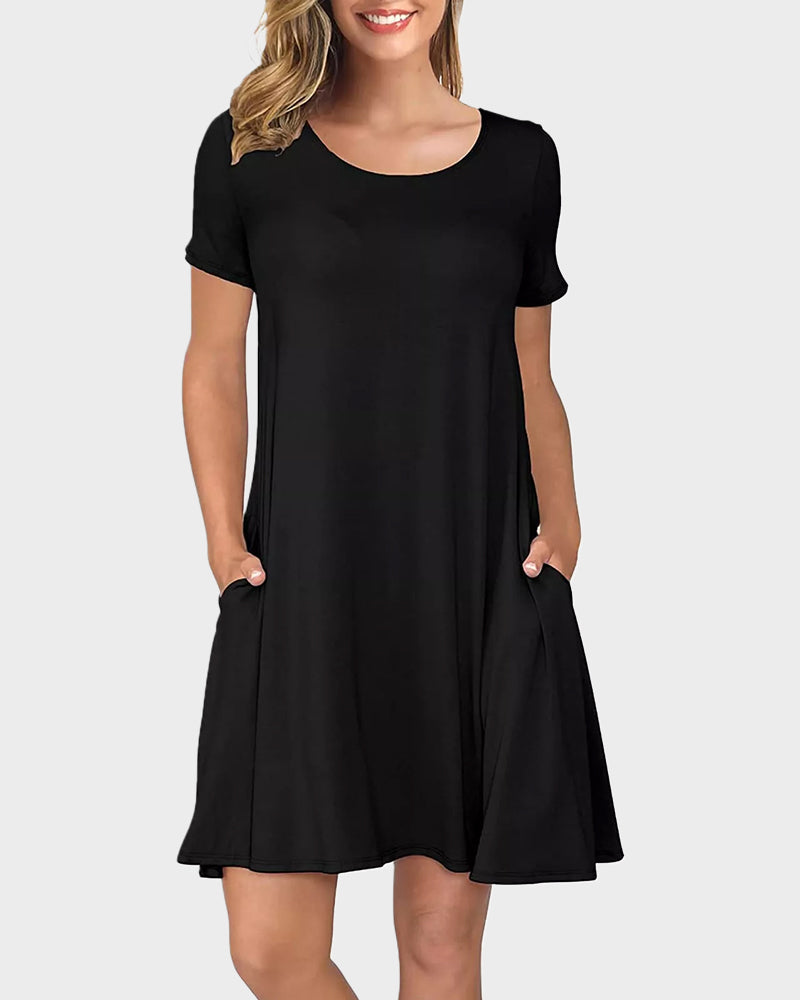 Casual V-Neck T-Shirt Dress with Pockets