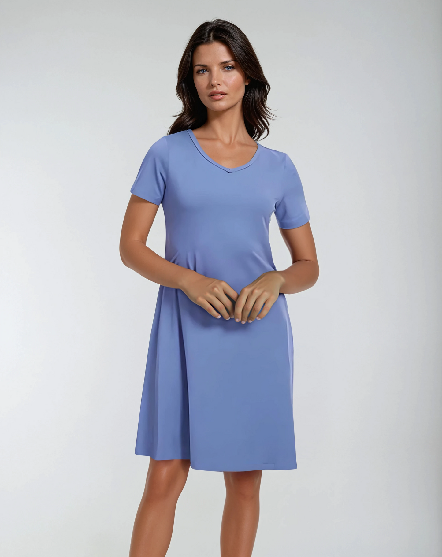 Casual V-Neck T-Shirt Dress with Pockets