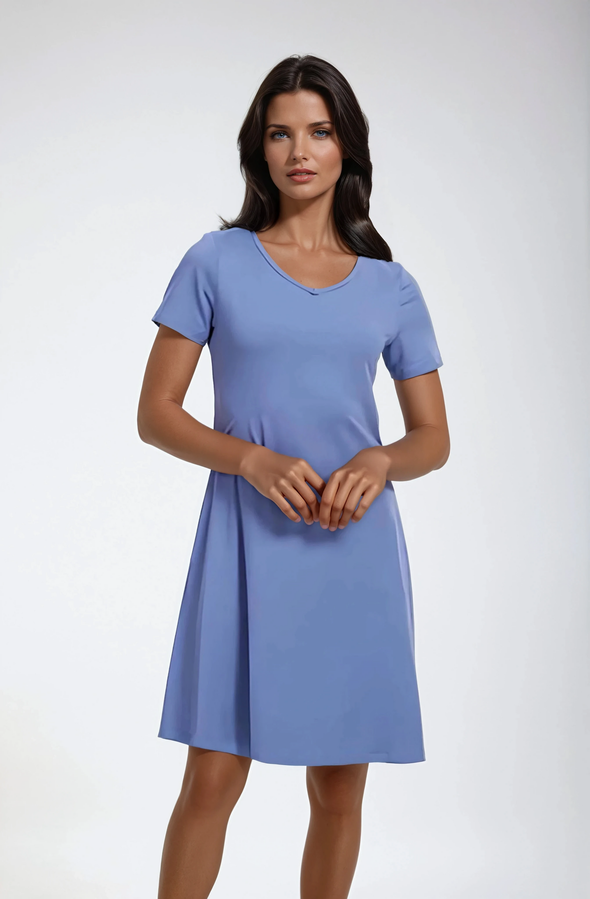Casual V-Neck T-Shirt Dress with Pockets