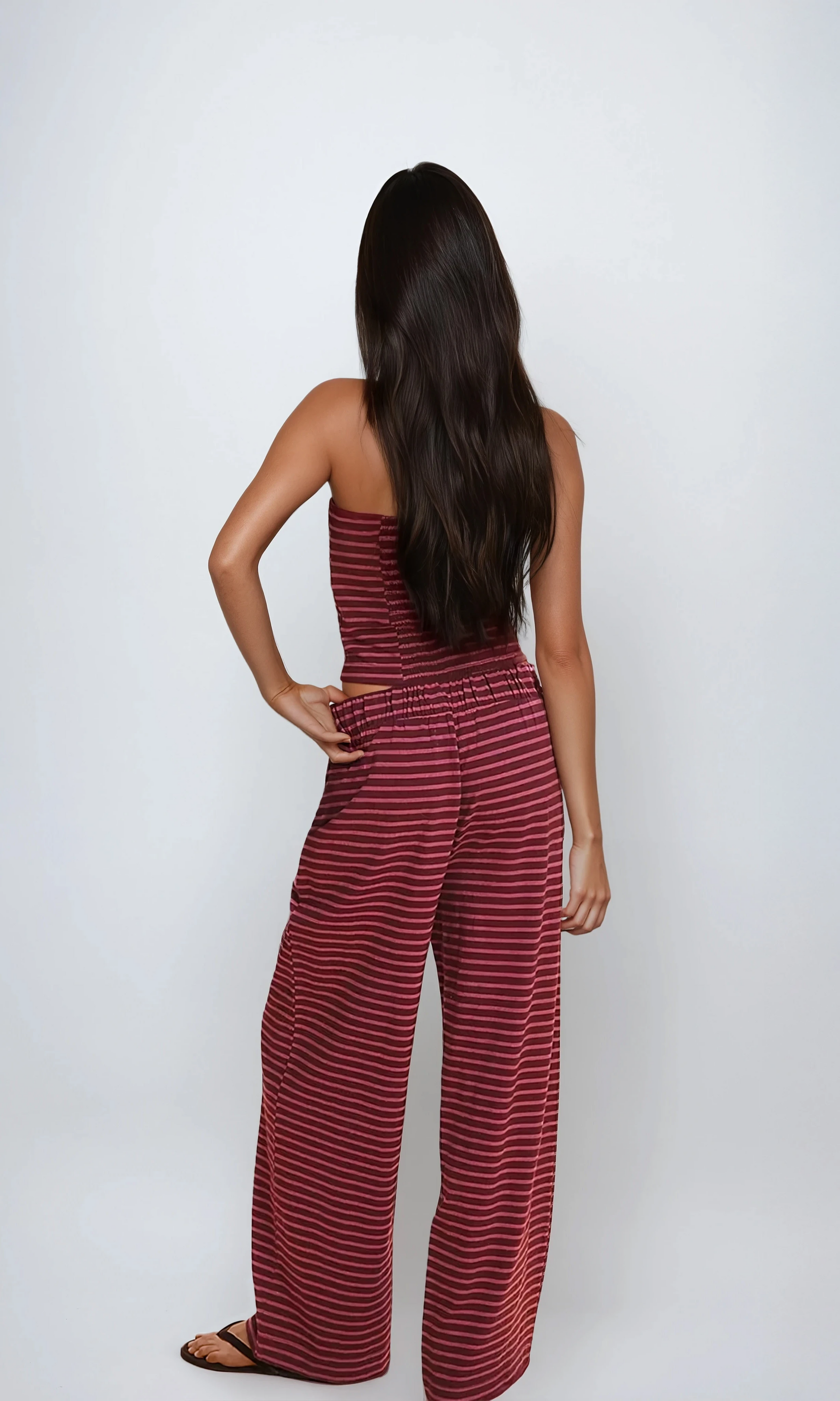Striped Tube Top & Wide-Leg Pants Two-Piece Set
