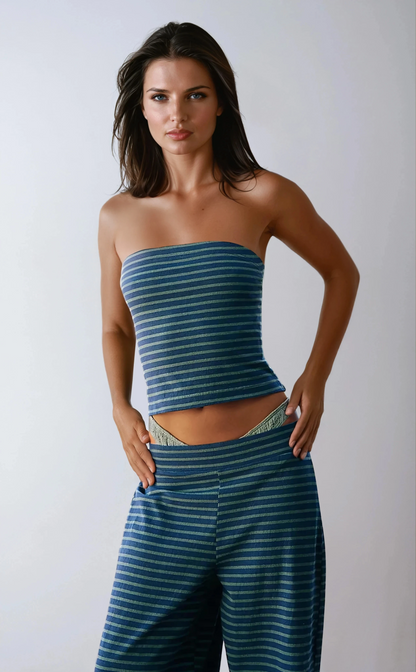 Striped Tube Top & Wide-Leg Pants Two-Piece Set