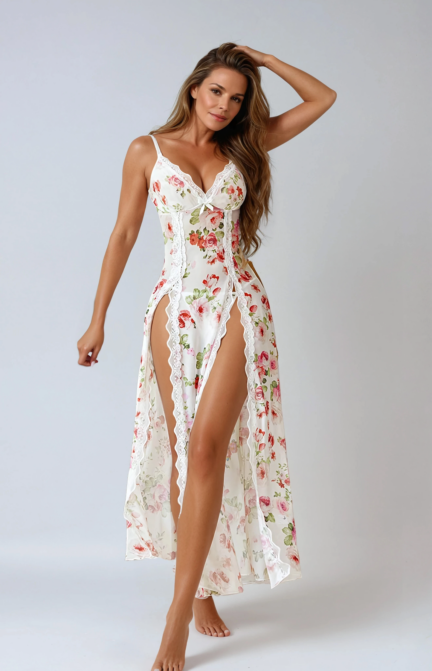 MissKlara Sexy Mesh V-Hals Lace Nachthemd